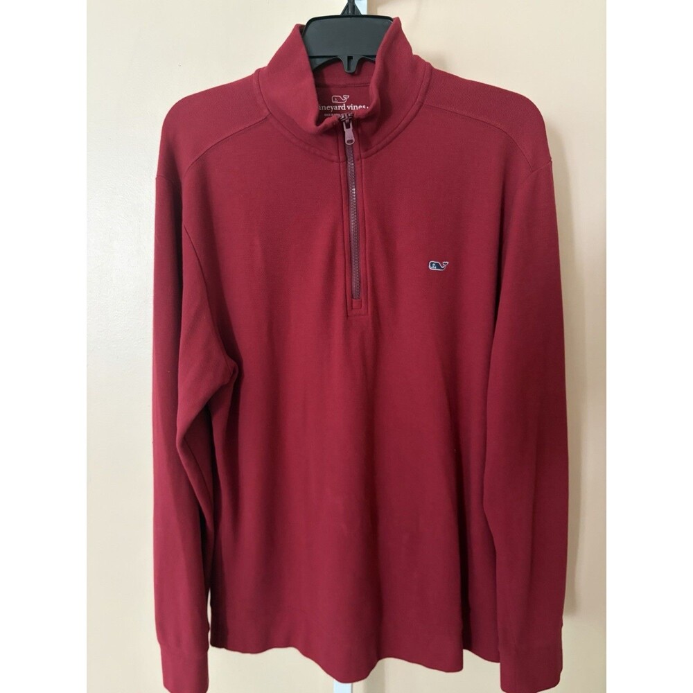 Vineyard Vines Quarter Zip Burgundy Wine Pullover 100% cotton Men Sweatshirt M